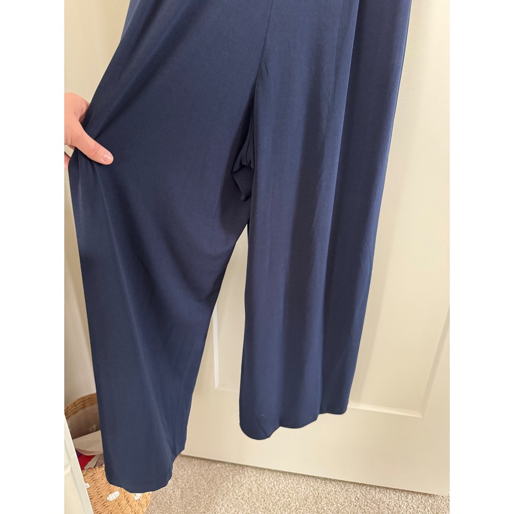 Signature by Robbie Bee Navy Blue Wide Leg Jumpsuit Short Sleeve Waist Tie Large - Picture 4 of 6